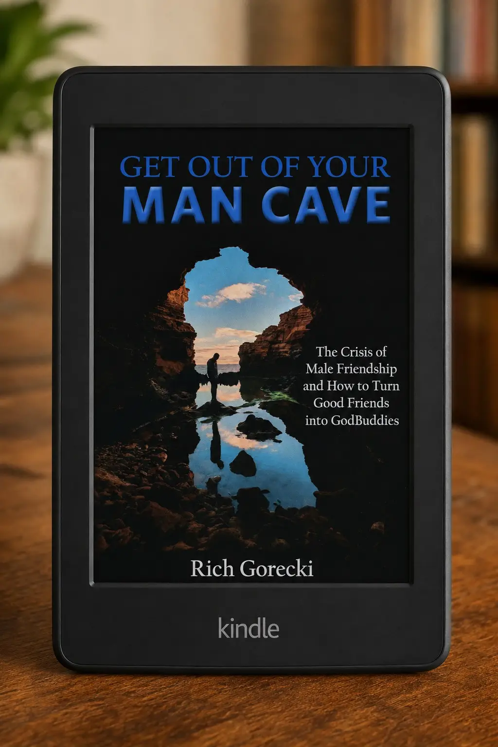 Get Out of Your Man Cave ebook displayed on a Kindle e-reader