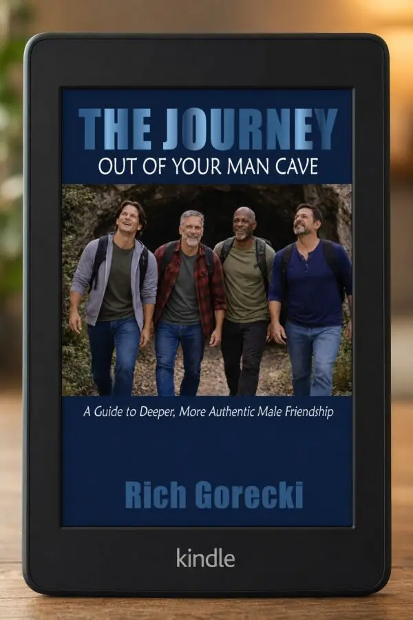 The Journey Out of Your Man Cave ebook displayed on a Kindle e-reader